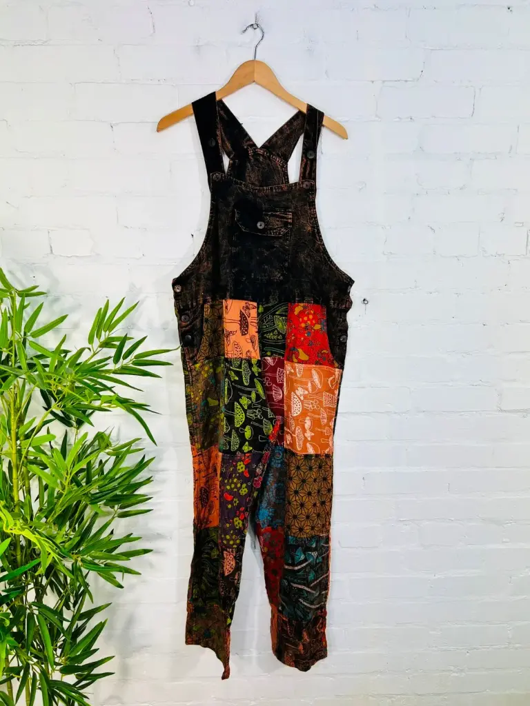 Patchwork Dungarees - Rust