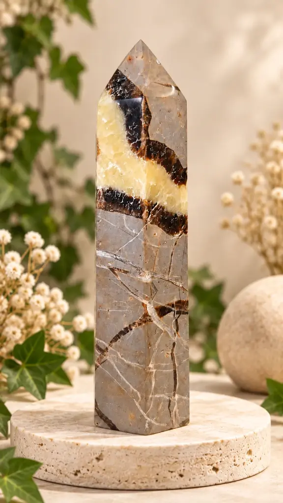 Natural Septarian Crystal Tower