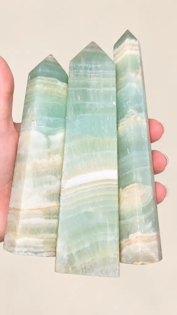Pistachio Green Banded Calcite Towers 1.5kg