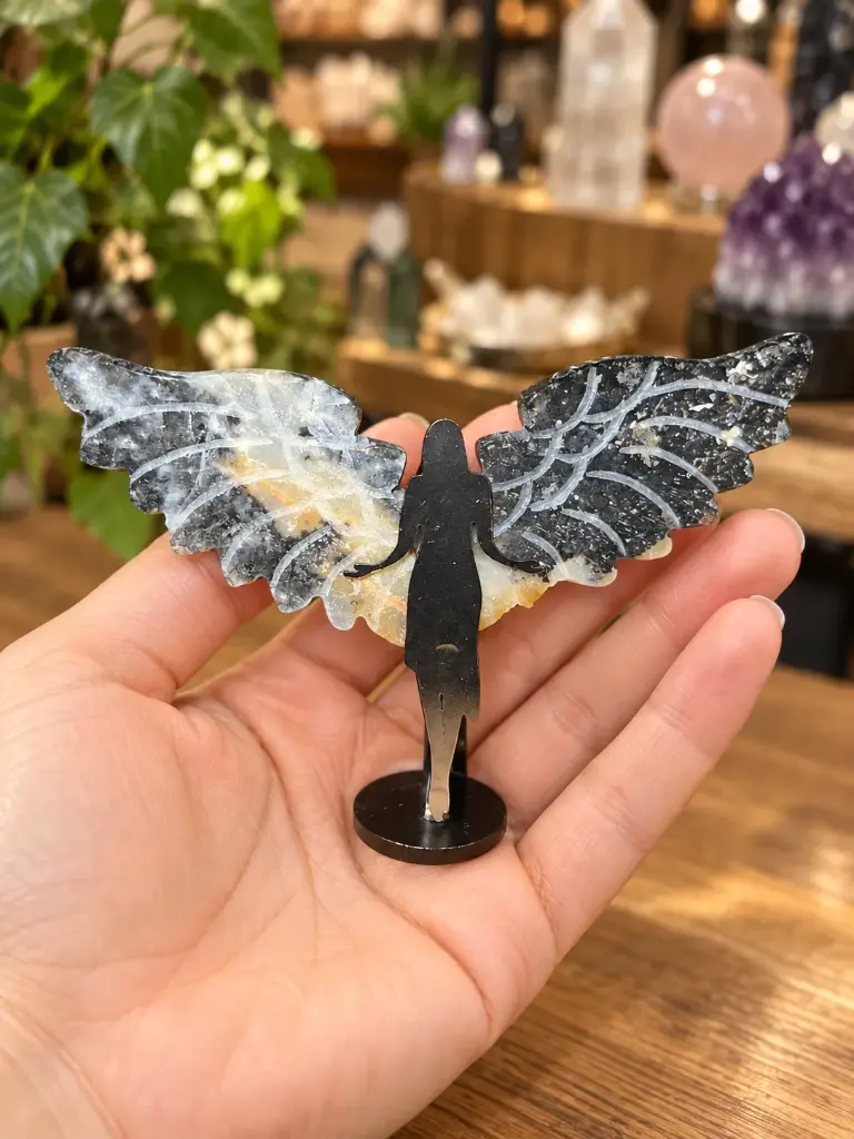 Sphalerite, Pyrite & Calcite Fairy Wing Crystal Figure on Stand