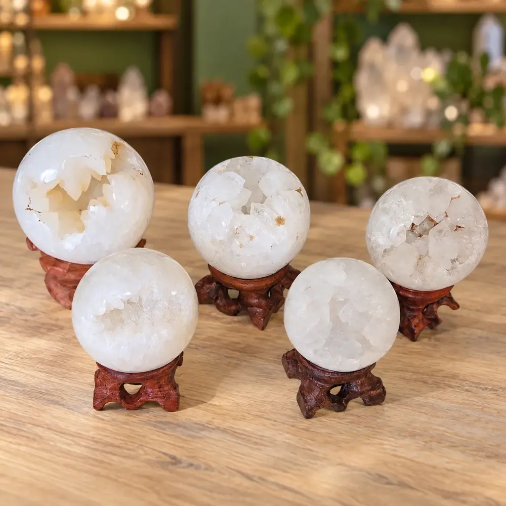 Druzy Quartz Geode Spheres - Set of 5