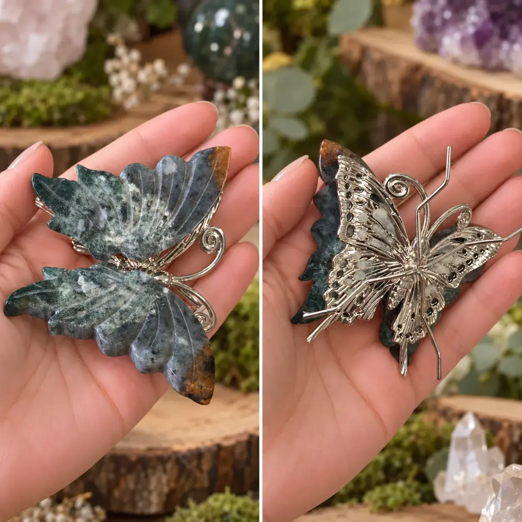 Moss Agate with Jasper Matrix Butterfly