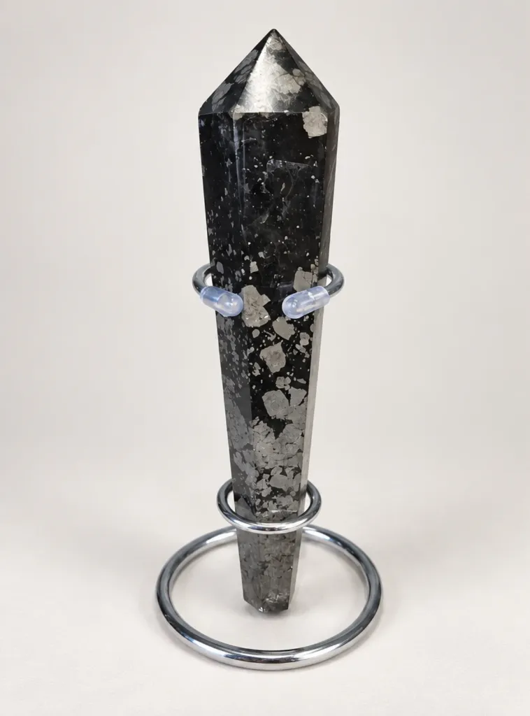 Pyrite in Black Matrix Double-Terminated Wand