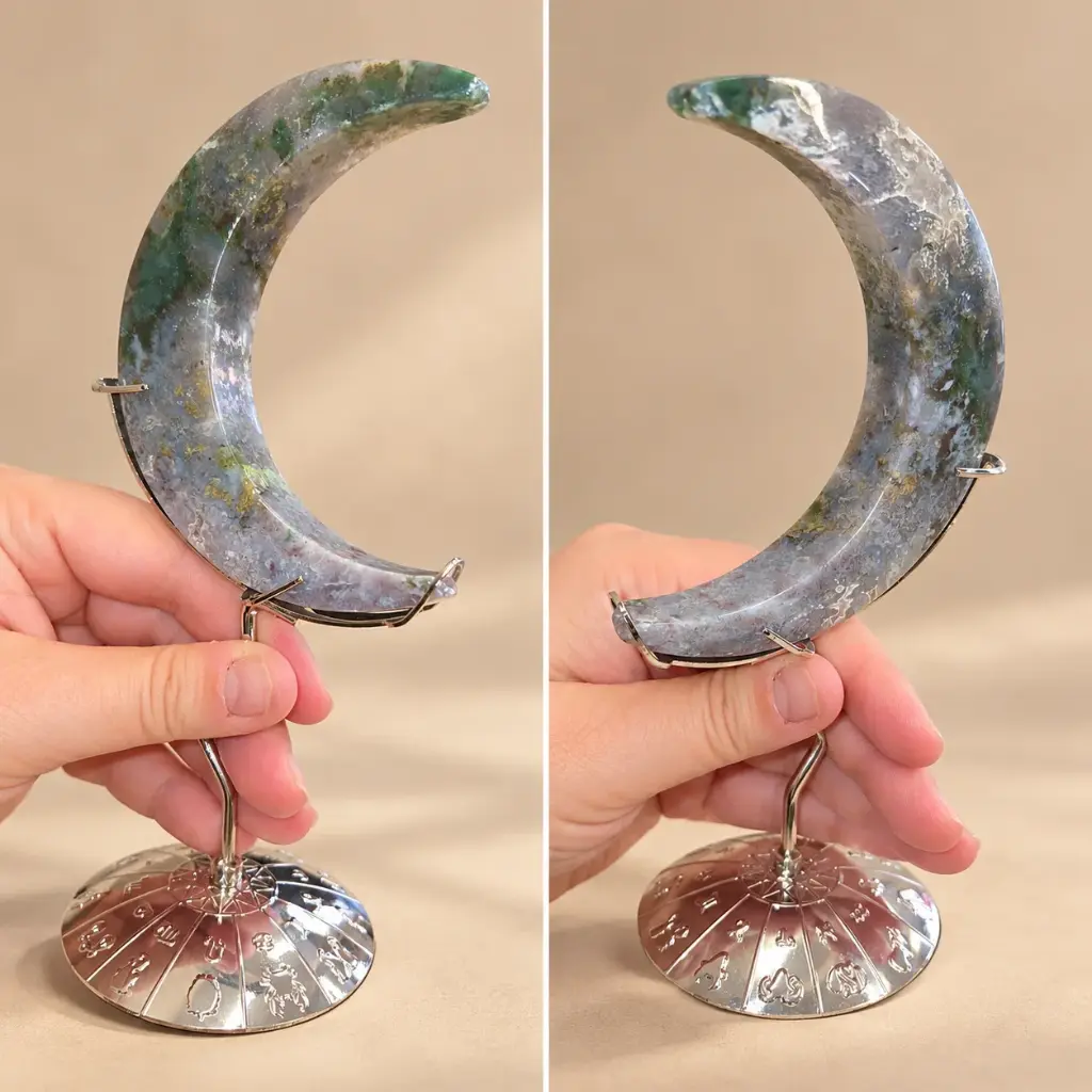 Moss Agate Crescent Moon