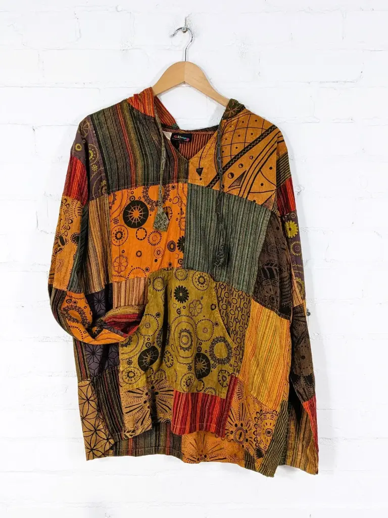 Patchwork Kangaroo Hoodie - Rust