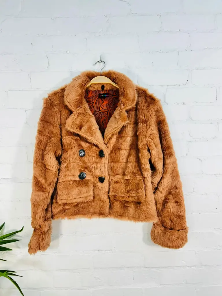 Faux Fur Short Coat - Rust