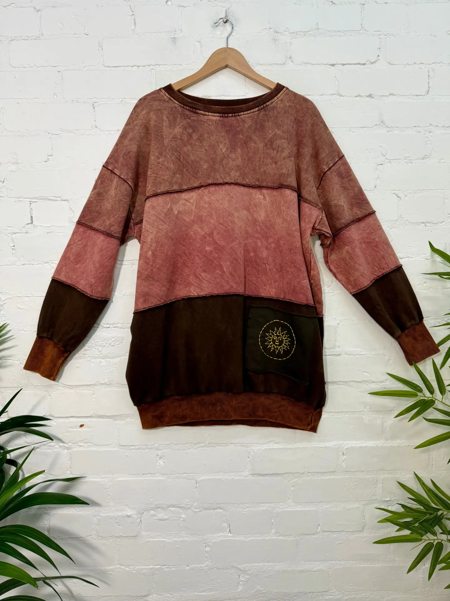 Patchwork Cotton Fleece Oversized Jumper
