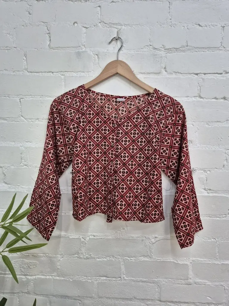 Three Quarter Long Sleeve Button Top