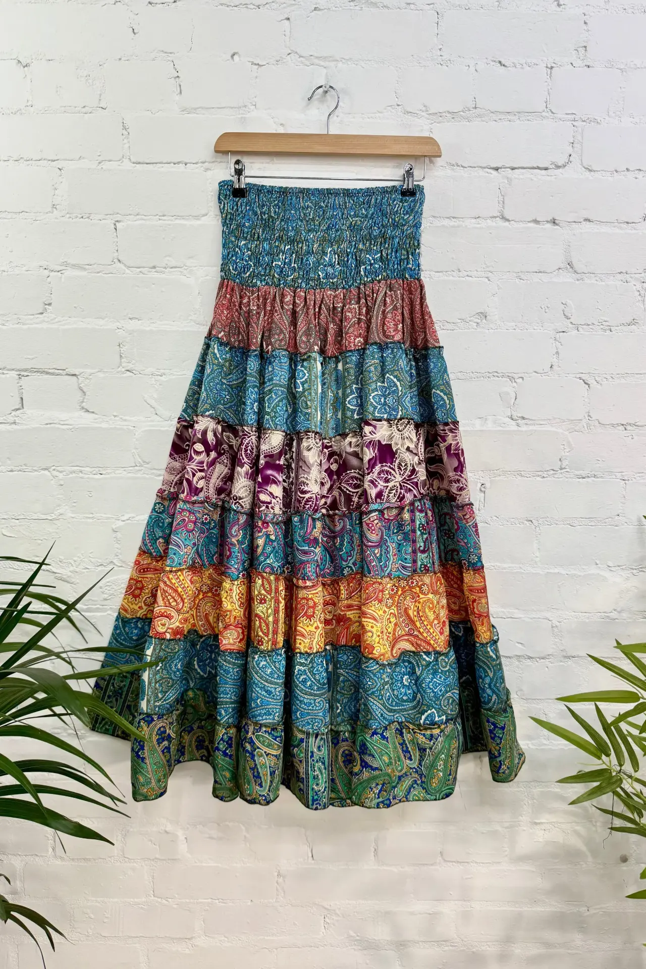 Patchwork Silk Long Skirt