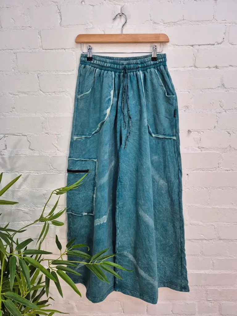 Thick Wide Leg Trousers - Petrol Blue