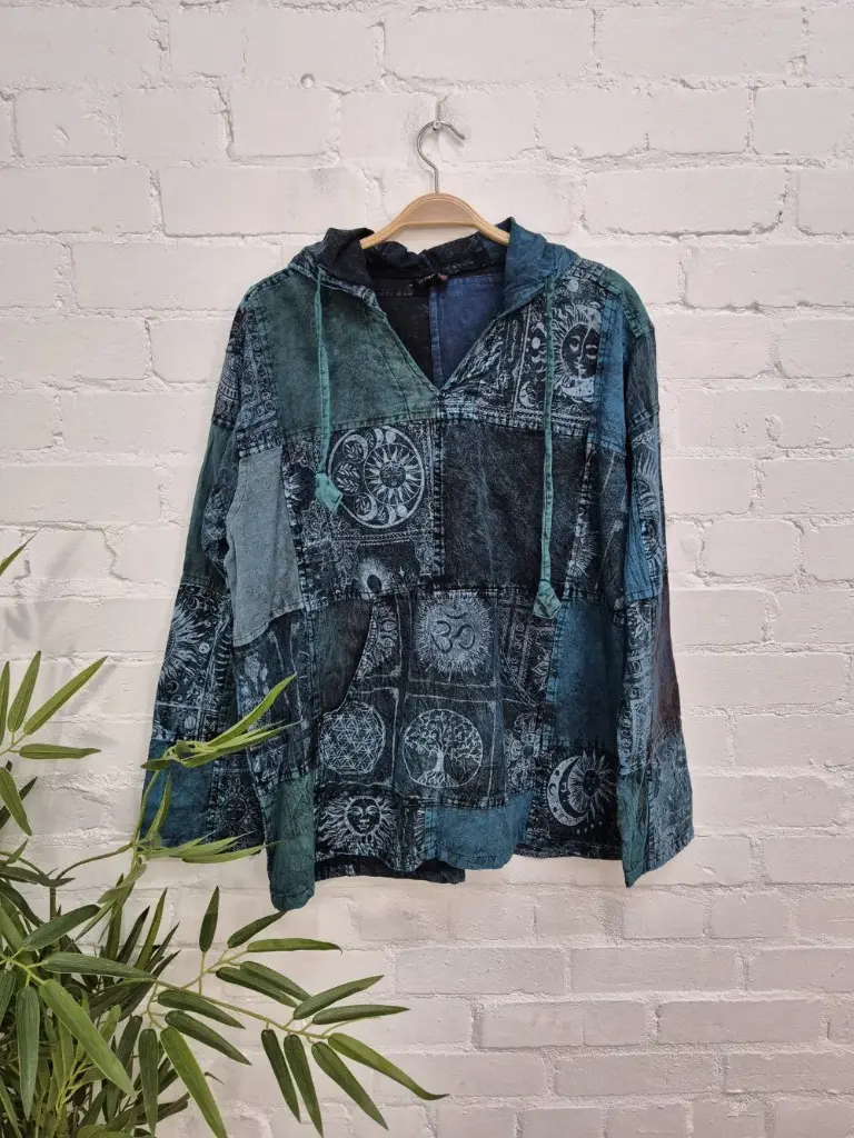 Patchwork Hood Top - Petrol Blue