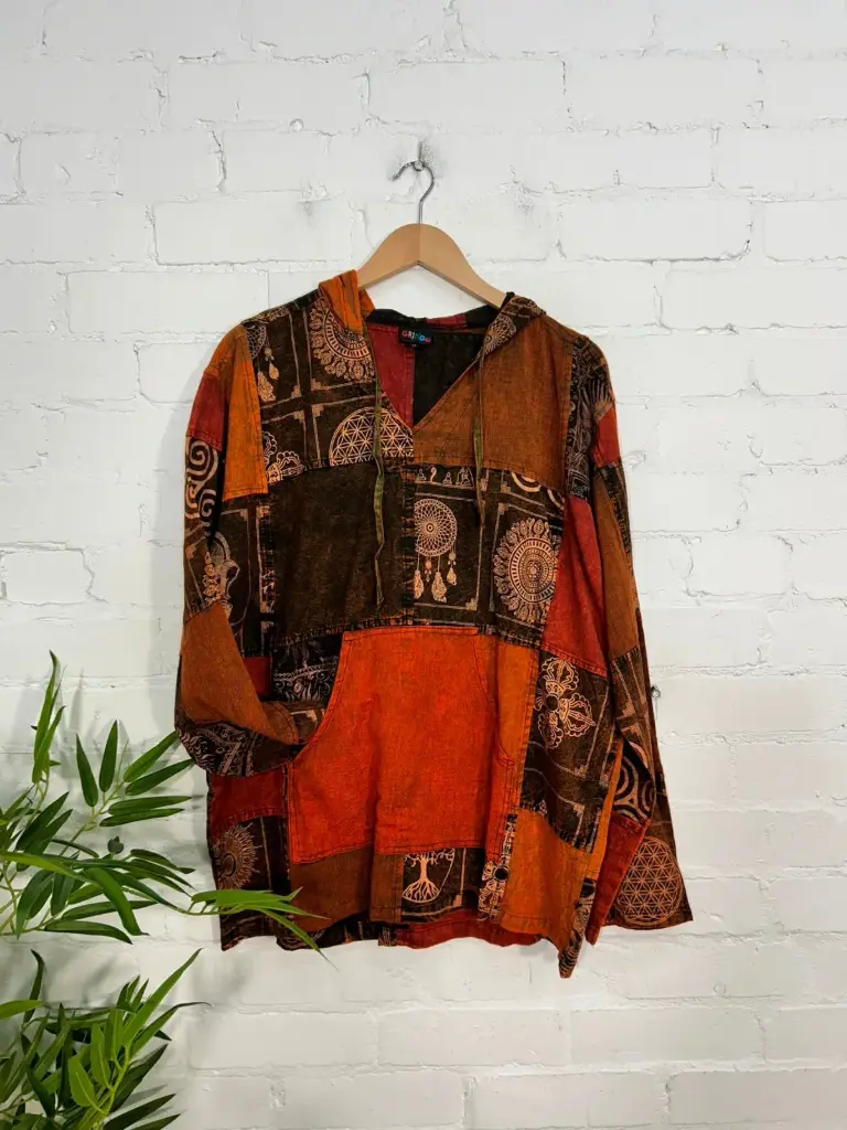 Patchwork Hood Top - Rust